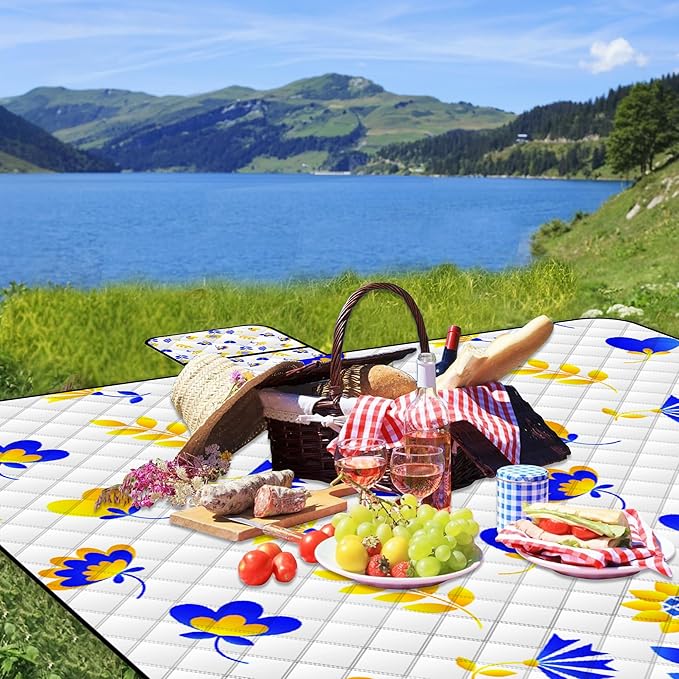 Poedist Extra Large Picnic Blanket Waterproof,80"x 80"Foldable Machine Washable Beach Blanket,Outdoor Blanket for 6-8 Adults,Suitable for Indoor Crawling,Park Beach,Camping,Hiking,Family Travel(Mini