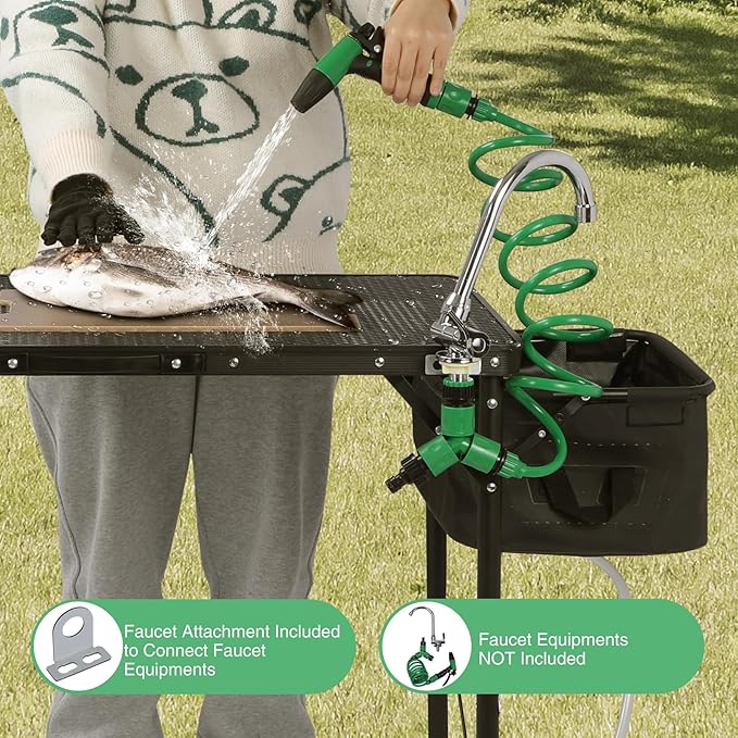 RedSwing Folding Grill Table with Sink and Double Shelf, Multifunctional Portable Grill Stand Table for Outdoor Camping Picnic BBQ, 69 x20 x31.5 Inches, Black