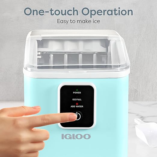 Igloo Self-Cleaning Countertop Ice Maker - Compact and Portable - Creates 26 lbs. Per Day, 8 Pieces Ready Every 7-8 Minutes - Includes Ice Scoop and Basket - Aqua
