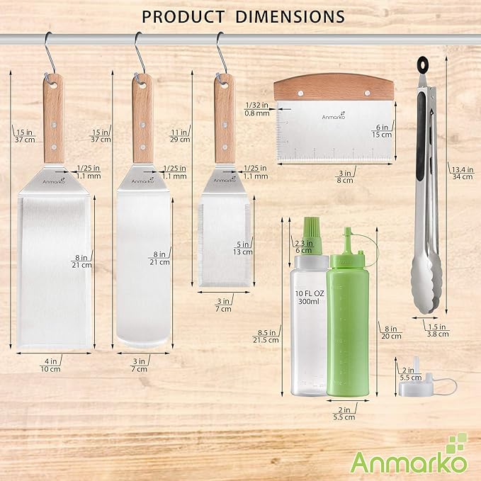 Metal Spatula Set - Griddle Accessories kit - Grill Flat Spatula Pancake Flipper Hamburger Turner - Metal Utensil Great for BBQ Grill Flat Top - Cast Iron Griddle Accessories - Commercial Grade