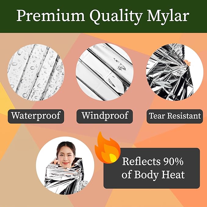 Winterlace Emergency Blankets 50-Pack (52” x 82”) Thermal Mylar Survival Rescue Camping Heat Reflective (50)
