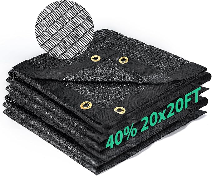 Kesfitt Garden 40% Shade Cloth, Resistant Sun Shade Net 20x20FT Mesh Tarp with HDPE Material and Reinforced Grommets Shade Trap for Greenhouse, Plant, Pergola, and Backyard Patio Sunshade