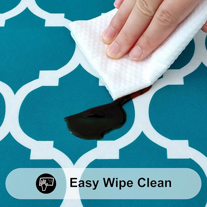 Smiry Rectangle Picnic Table Cover, Waterproof Elastic Fitted Camping Tablecloths for 8 Foot Tables, Wipeable Flannel Backed Vinyl Tablecloth Protector for Indoor, Outdoor (Turquoise, 30x96 Inches)