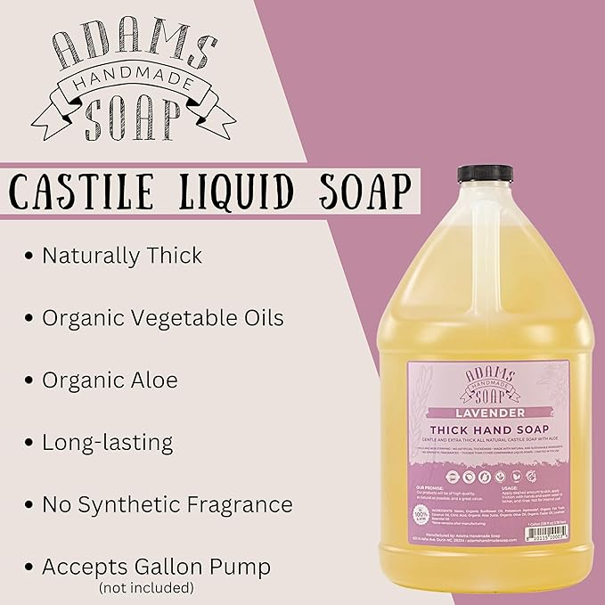 Adams Handmade Soap Thick Organic Castile Liquid Hand Soap 1 Gallon Refill - Lavender (Pack of 4)