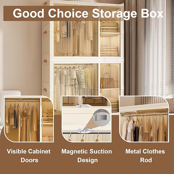 Collapsible Expandable Wardrobe Closet, Multi-Function Plastic Wardrobe,Wardrobes Storage Cabinet (7 Cubes +2 Hanging Rod)