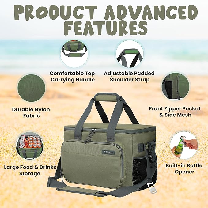 Large Cooler Bag 40-Can Capacity - Portable Soft Cooler Bags Insulated for Travel, Leakproof Collapsible Coolers for Picnic, Beach, Camping & Road Trips, Food & Drinks Travel Cooler Bag
