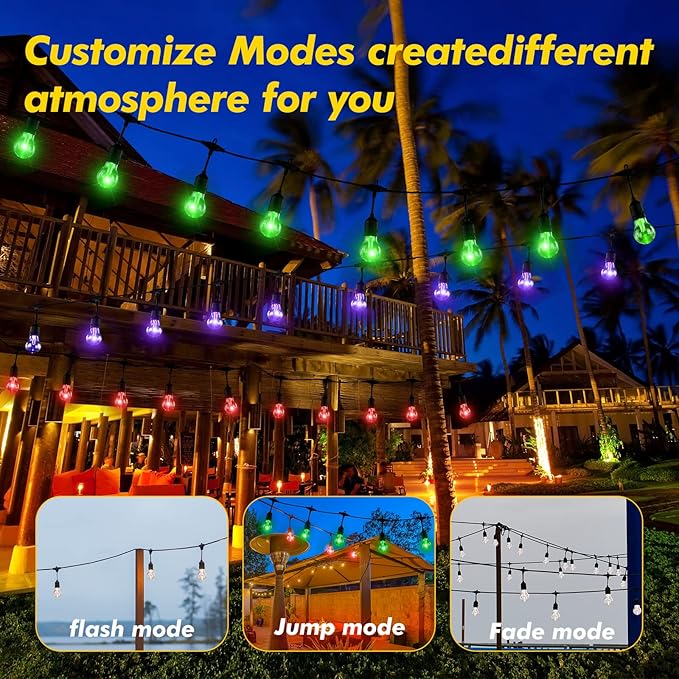Auroraworld RGB Solar String Lights, 35FT Dimmable Patio String Lights Remote for Cafe