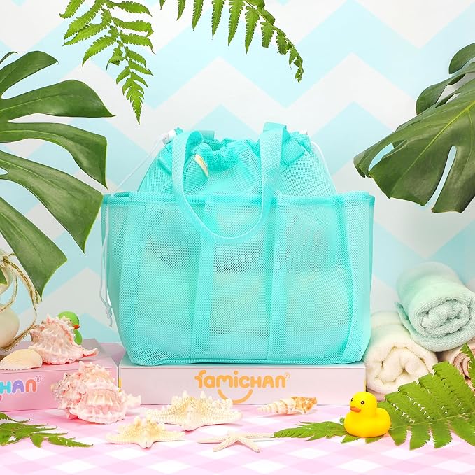 Mesh Shower Caddy Portable, Dorm Room Essentials for College Students Girls and Guys, Blue Large Capacity Shower Bag for Bathroom,Camping,Gym