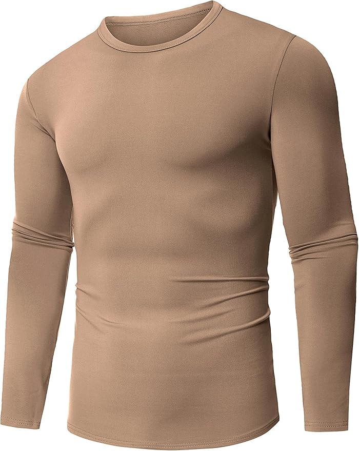 URRU Thermal Underwear for Men High Stretch Fleece Lined Long Sleeve Crewneck Thermal Shirts Base Layer Top Men Cold Weather