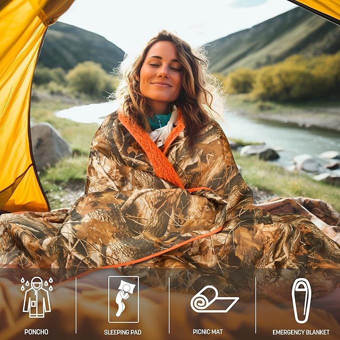 Tirrinia Waterproof Outdoor Blanket with Sherpa Lining, Windproof Triple Layers Warm Comfy Foldable for Camping Stadium, Beach, Picnic, Grass, Concerts, Car, Dog, 51''X 59'' & 59''X 80''