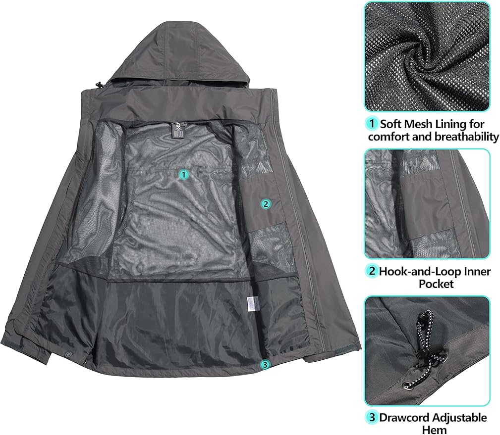 Little Donkey Andy Men's Waterproof Rain Jacket Outdoor Lightweight Hooded Raincoat for Hiking Golf Travel Fishing