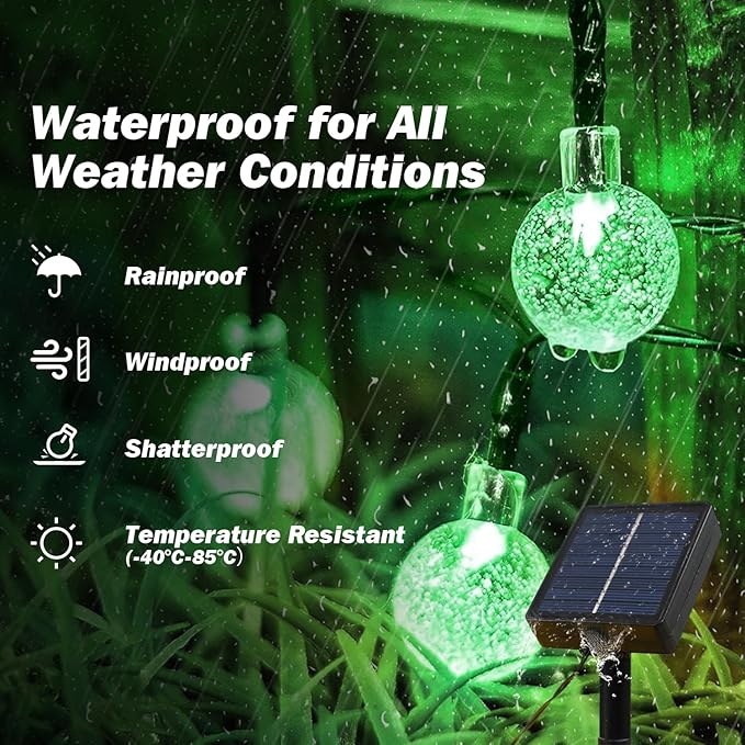 Solar Lights Outdoor Waterproof, 2 Pack Total 200LED 110FT Solar String Lights for Outside with 8 Modes, Outdoor String Lights Crystal Globe Patio Lights for Garden Yard Party Decor(Green)