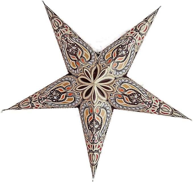 Lantern Lampshade Paper Star Light Shades Large 60cm Star Hanging Decorations for Christmas Wedding Home Decoration Birthday Party (Glitter Golden, Orange, Brown, Multi)