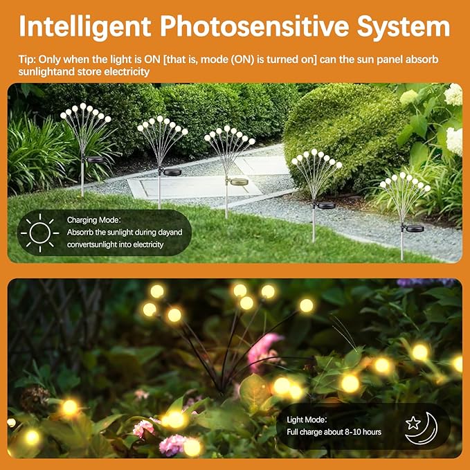 Warm-2Pack 16LED Firefly Warm Changing Lights,Garden Solar Lights Outdoor Decorative,Yard Waterproof Solar (Warm-2pcs)