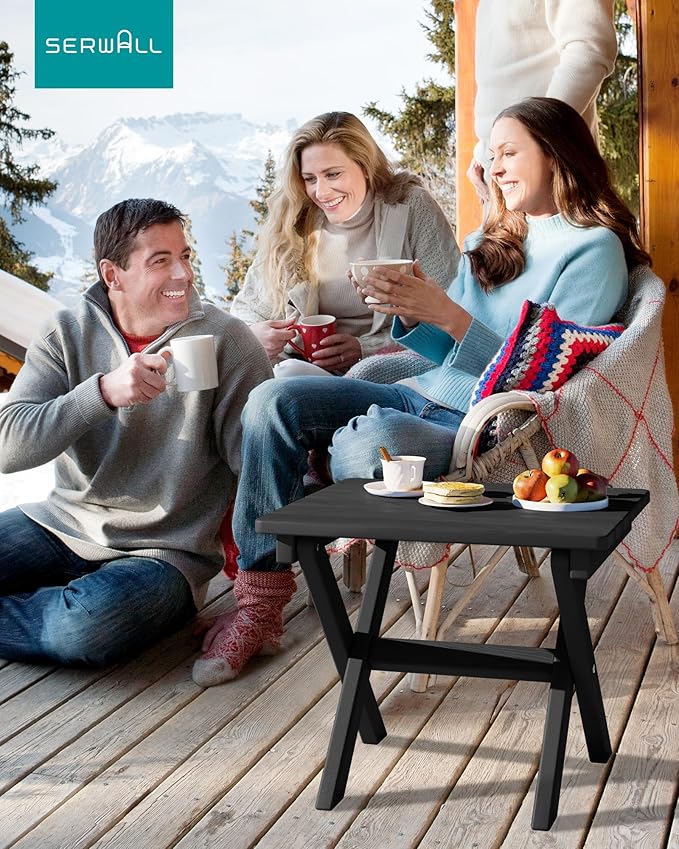 SERWALL Folding Outdoor Side Table Set of 4, Small Adirondack Side Table, Black