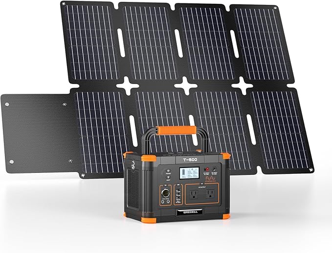 GRECELL 519Wh Portable Power Station with 80W Foldable Solar Panel, 500W Solar Generator Backup Battery Power Supply with Portable Solar Charger Kit for RV Outdoor Camping Traveling Home Emergency