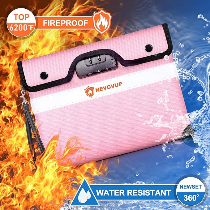 Upgraded 6200°F Fireproof Document Bag with Code Lock, Fire Proof Pouch w. Zipper/Reflective Strip, 9 Layers of Heat Insulated Materials, Fireproof Money Bag for Cash/Documents, Water Resistant