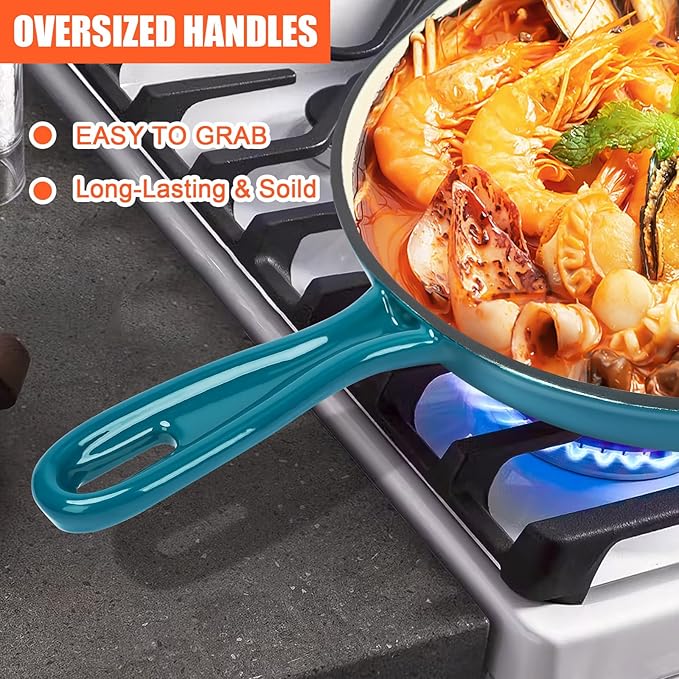 QuliMetal Nonstick Enameled Cast Iron Cookware Set, 7Pcs Pots and Pans with Lid, Frying Pan Skillet, Saucepan, Healthy Dutch Oven for Sourdough Bread Baking, Oven Safe up to 500° F or on All Stovetop