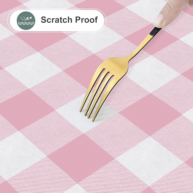 misaya Square Waterproof Vinyl Table Cloth, Buffalo Flannel Backed Tablecloth, Wipeable Plastic Table Cover for Dinner, Kitchen, Outdoor (54" x 54", Pink and White)