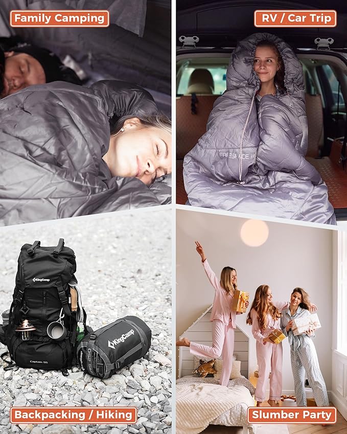 KingCamp Sleeping Bag for Adults, Cold Weather & Warm Extra Wide Big & Tall XL Portable Waterproof Flannel Sleeping Bags, Essentials Gear Accessories for Camping Backpacking Hiking Indoor & Outdoor