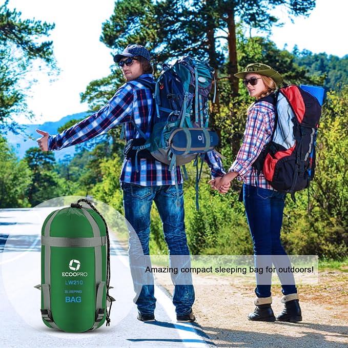 ECOOPRO Warm Weather Sleeping Bag - Portable, Waterproof, Compact Lightweight, Comfort with Compression Sack - Great for Outdoor Camping, Backpacking & Hiking-83 L x 30" W Fits Adults