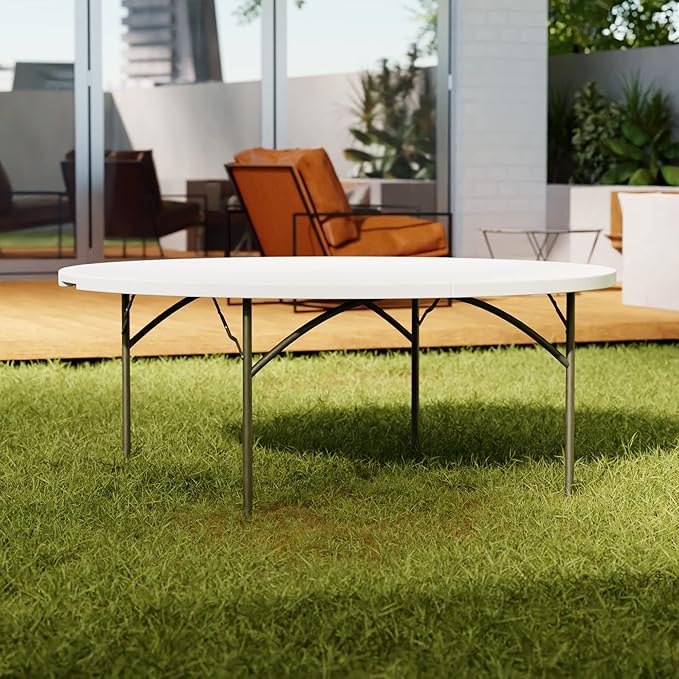 Commercial Round Folding Table - Heavy-Duty White Plastic for Parties, Banquets and Events - Perfect for Indoor/Outdoor Use (72 inches, 10 Units)