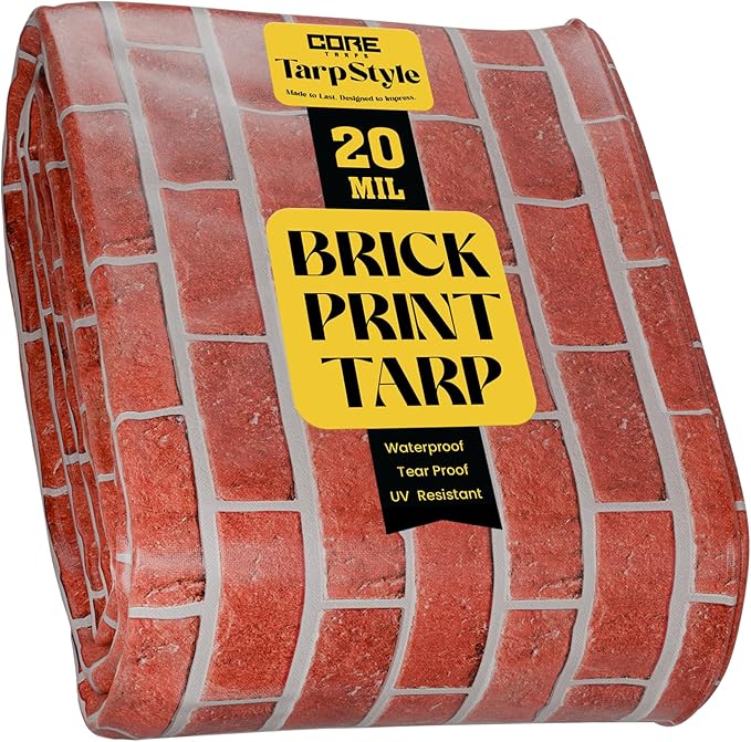 Core Tarps Extreme Heavy Duty 20 Mil Tarp Cover, Waterproof, UV Resistant, Rip and Tear Proof, Poly Tarpaulin with Reinforced Edges for Roof, Camping, Patio, Pool, Boat (Bricks/Black 24′ X 50′)