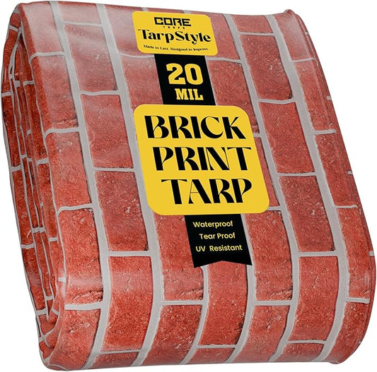 Core Tarps Extreme Heavy Duty 20 Mil Tarp Cover, Waterproof, UV Resistant, Rip and Tear Proof, Poly Tarpaulin with Reinforced Edges for Roof, Camping, Patio, Pool, Boat (Bricks/Black 24′ X 24′)