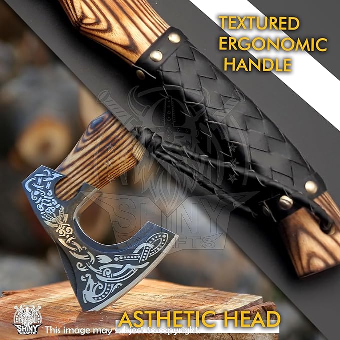 SHINY CRAFTS- Axes Berserker Axe Hatchet Tomahawk Norse Axe-Viking Axe Real Hatchet Viking - Gift for Men Camping Hatchet Bearded Axe - Leather Sheath (SCA 19)