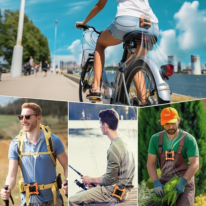 10000mAh Portable Waist Clip Fan, 40H Cooling Personal Wearable Fan, 5 Speeds 16000RPM Strong Belt Fan, Rechargeable Hands-free Neck Fan With Flashlight for Outdoor Jobsite Camping Traveling (Orange)