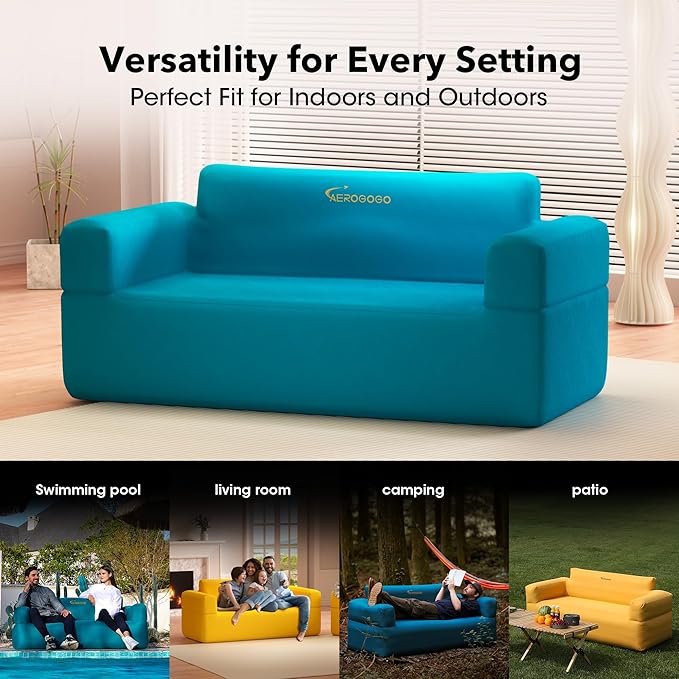 Inflatable Sofa Blow Up Sofa with Built-in Pump, Multifunctional Portable Air Couch for Camping, Inflatable Couch for Camping with Backrest Suitable for Home Outdoor and Guests (Blue)