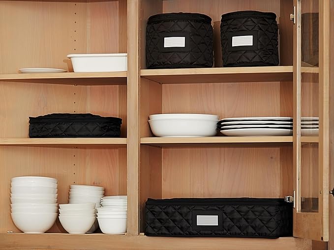 Covermates Keepsakes - Dish Storage - Padded Protection - ID Window - Stain Resistant - Machine Washable - China Storage, Black