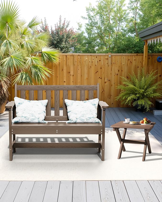 SERWALL Folding Outdoor Side Table, HDPE Adirondack End Table, No Assembly Required Small Table for Indoor and Outdoor Use, Brown