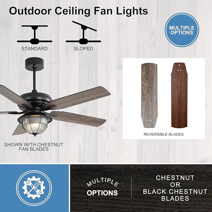 52 Inch Modern Ceiling Fan with Lights Remote,6 Speed Reversible DC Motor Waterproof and Moisture-Proof Ceiling Fan with Patio Bedroom Living Room