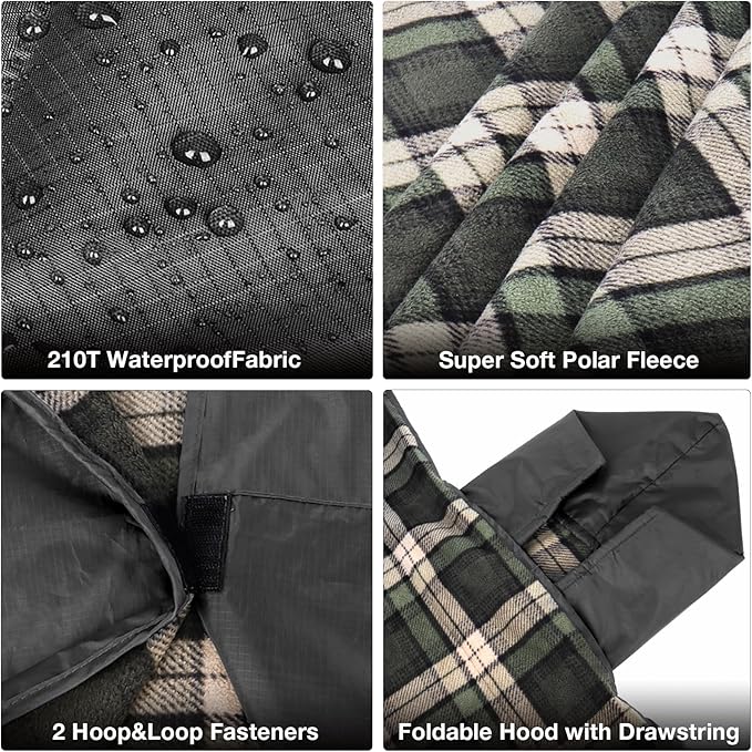 DUKUSEEK Stadium Blanket for Outdoor Sports, Waterproof Hooded Blankets, Windproof Warm Fleece Blankets for Camping Stadium, Beach, Picnic, Concerts, Car, Dog, 79x58