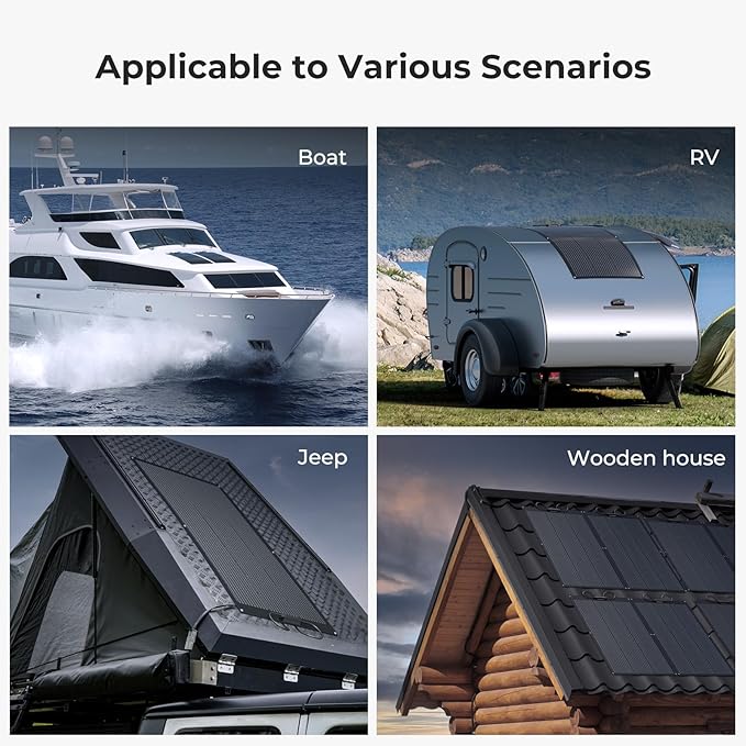 BougeRV Arch 100 Watt Fiberglass Flexible Solar Panel, Portable Bendable 12 Volts 10BB Mono Cell for RV Camping Home Boat Marine Curve Surface Black