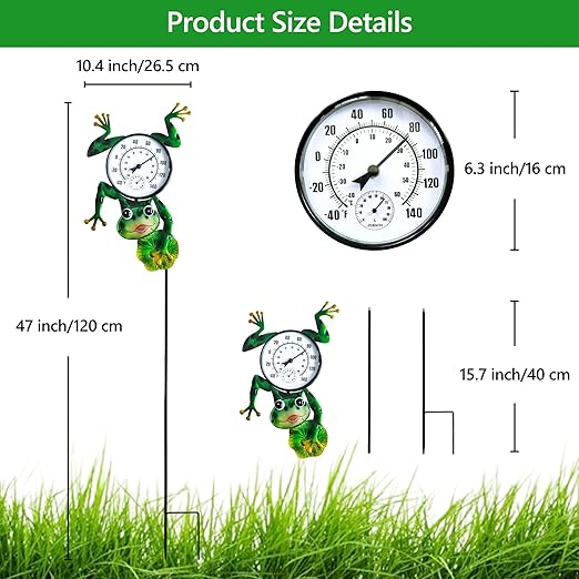 Outdoor Thermometer for Patio - Frog Garden Stake Thermometer with Decorative Design - 44 inch Outside Temperature Gauge for Yard - Easy to Read, Durable & Weatherproof - Garden Decor
