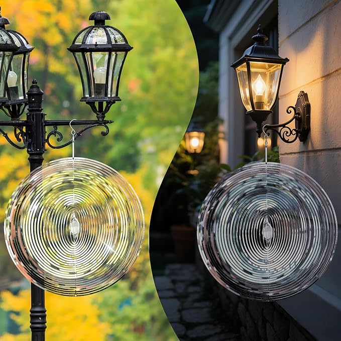 10 inch Wind Spinners Outdoor Silver Round Metal Wind Spinners for Yard and Garden, Stainless Steel Hanging Wind Chimes for Outside Patio Art Decor Whirligig Gifts for Mom Grandmother