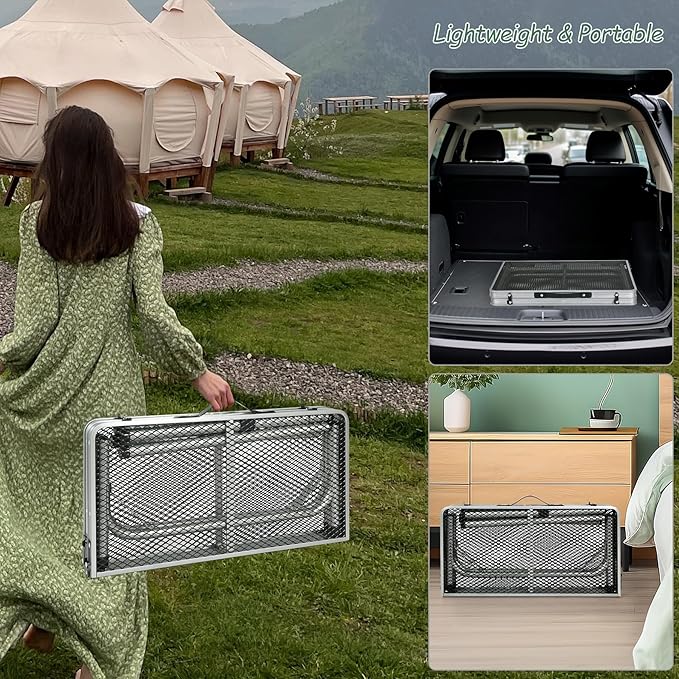 RedSwing Portable Grill Table for Outside, Aluminum Folding Grill Stand Table for Outdoor Camping Picnic BBQ, Lightweight Adjustable Height, 24"x24"x9.8"/27" Sliver