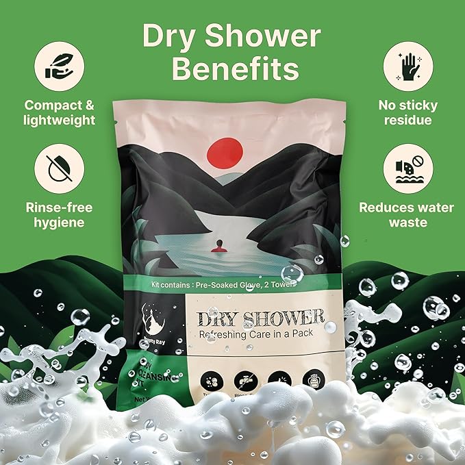 Personal Rinse Free Bath Sponge Kits (Pre-Soaked Shower Glove & 2 XL Towels) -3-Pack - Body Wash for Camping - Rinse-Free Bath Sponges - Water is Not Included