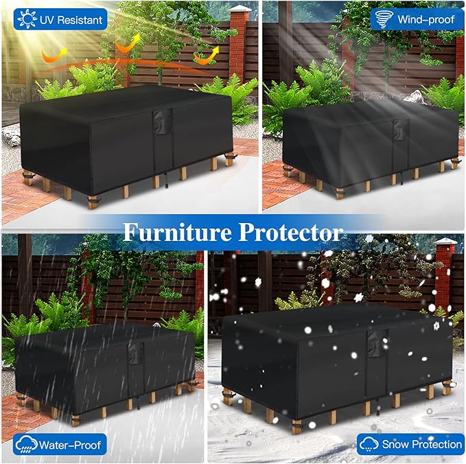 Outdoor Coffee Table Cover - Waterproof Rectangular Patio Coffee Table Cover (48L x 26W x 18H inches, Black) Outdoor Small Side Table Cover Patio Furniture Covers for Outdoor Furniture