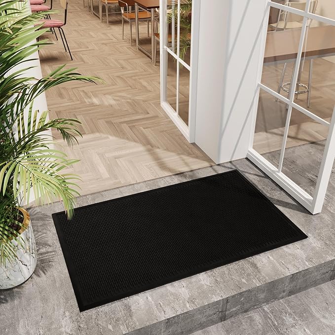 Ottomanson Easy Clean, Waterproof Non-Slip 3x5 Indoor/Outdoor Rubber Doormat, 35" x 60", Black