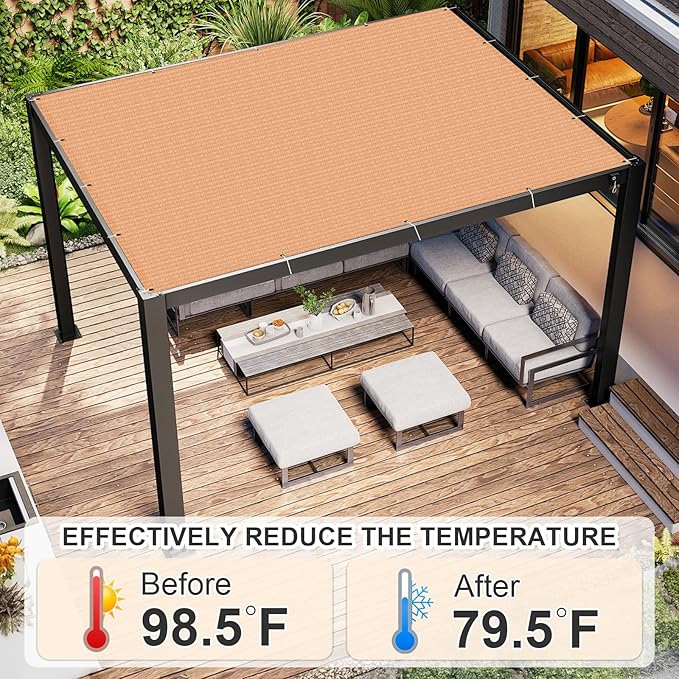 Cool Area Sun Shade Cloth with Grommets 13×21 FT Shade Panel Shade Tarp Screen Fabic for Outdoor Patio Pergola Cover Deck Garden, Peach Fuzz (Customized)