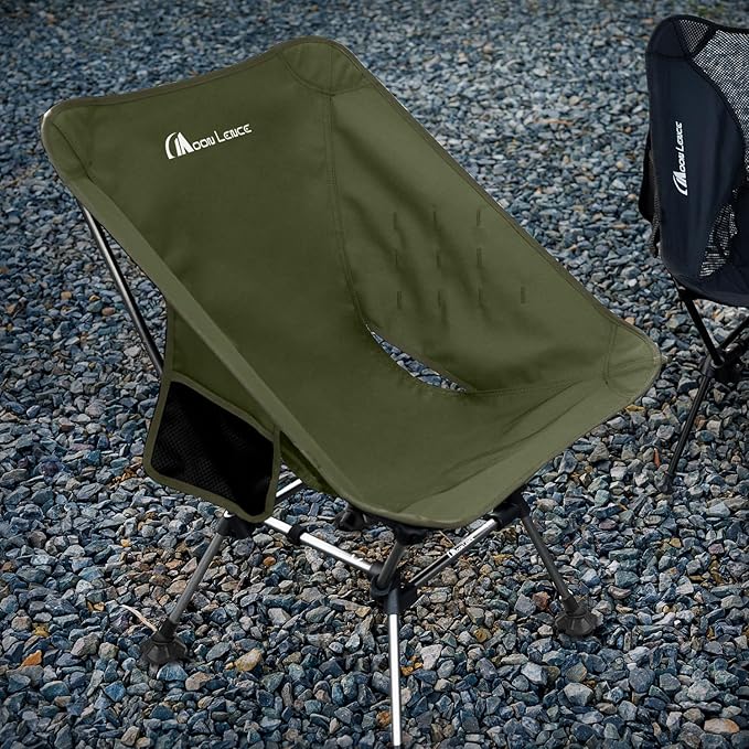 MOON LENCE Camping Chair Plus, Upgraded Comfort & Size, Still Compact and Lightweight, Folding Portable Chair for Backpacking & Hiking, 400Lbs Capacity, Gen 3 Plus (Green with Groundgrip Feet (Plus))