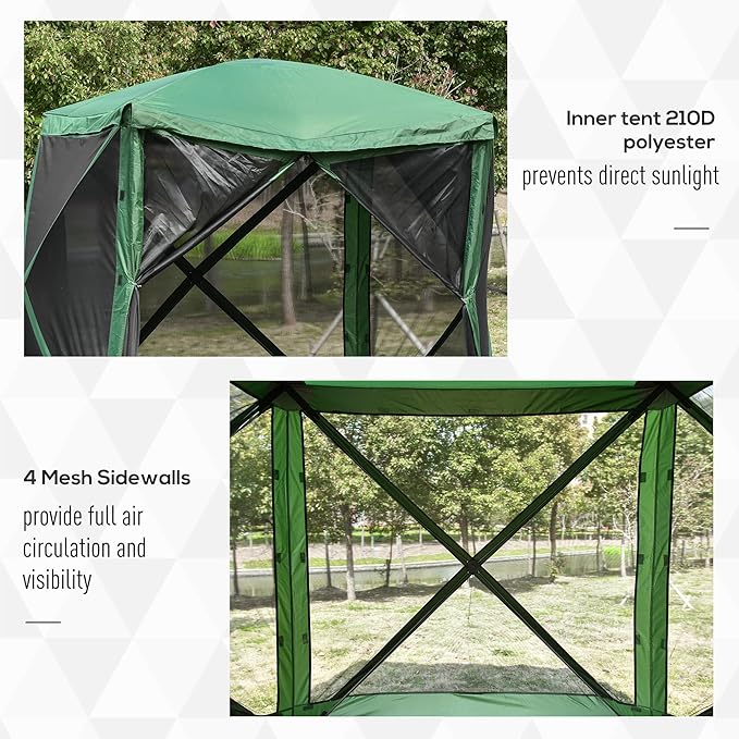 Outsunny Pop Up Camping Canopy Gazebo Screen Shelter Tent with Single Person Easy Set-Up, Ventilating Mesh, Portable Carry Bag for Outdoor Camping Party Event, 7x7FT, Green