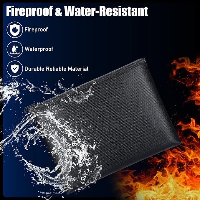 4 Pack Fireproof Document Bags 13.4 x 9.4 Inch Waterproof and Fireproof Money Bag Document Holder with Zipper Fireproof Safe Storage Bag for A4 Documents, Money, Passport and Tablet