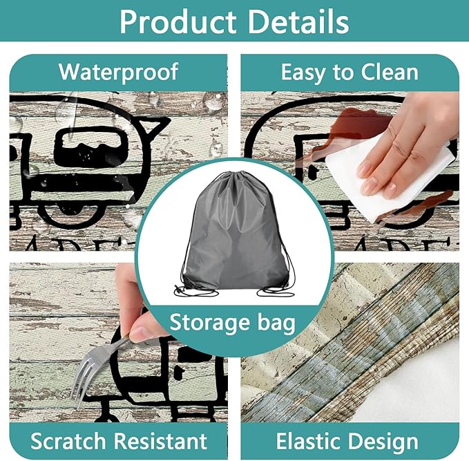 JAWO Picnic Table Covers with Bench Covers Camping Tablecloth 8FT for 8 Person Fitted Picnic Table Cover with Elastic Windproof Waterproof Fabric, Camping Accessories Patio & Outdoor, 3-PCS Set