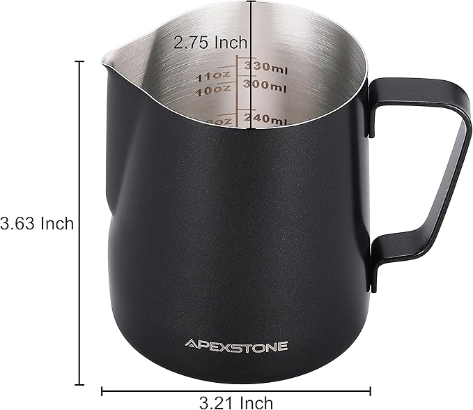 Apexstone Black Espresso Milk Frothing Pitcher 12 oz, Espresso Steaming Pitcher 12 oz, Coffee Milk Frothing Cup, Coffee Steaming Pitcher 12 oz/350 ml