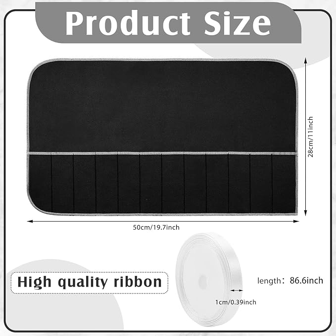 6 Pcs Anti Tarnish Silver Storage Bags Silver Storage Cloth Felt Flatware Organizer Anti Tarnish Protector Bags Place Setting Roll with White Ribbon for Kitchen Cutlery Utensils