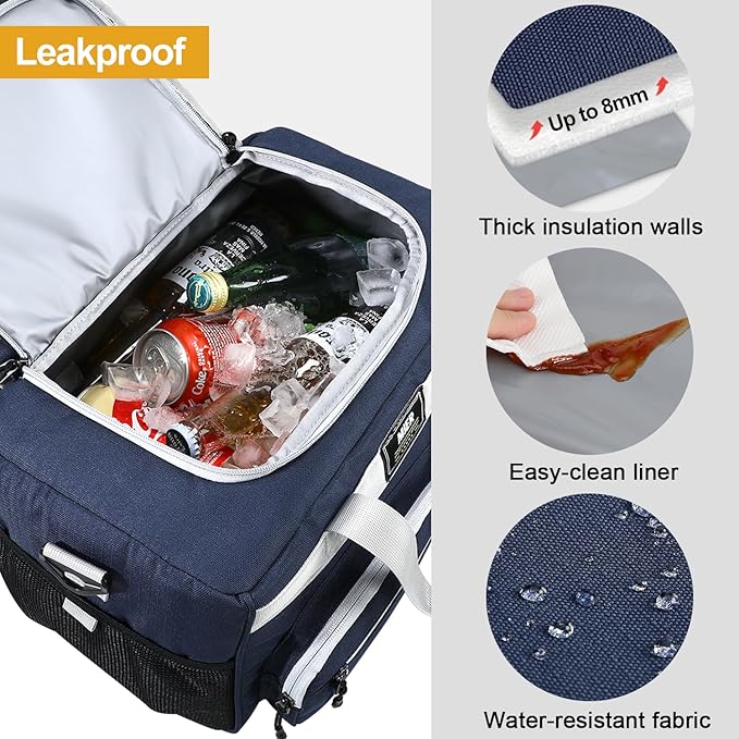 MIER Large Lunch Box for Men Women Adult Insulated Soft Sided Cooler 30 Can Leakproof Lunch Bag Collapsible for Work Travel Camping Beach, 18L (Blue-No Luggage Strap)